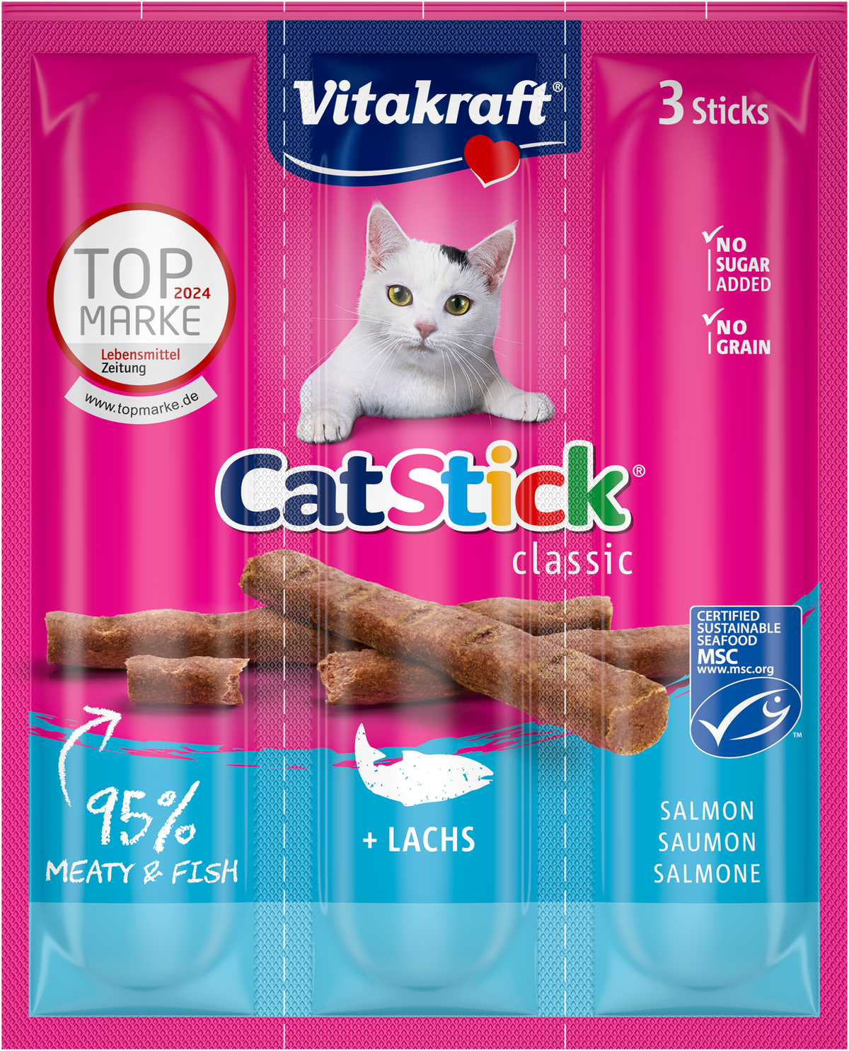 VITAKRAFT Cat Stick Classic Saumon MSC pour chat - 3 sticks (18 g)