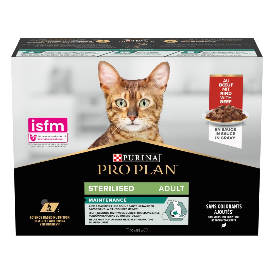 PRO PLAN Sterilised Adult Maintenance Chat Bœuf en Sauce 10x85g