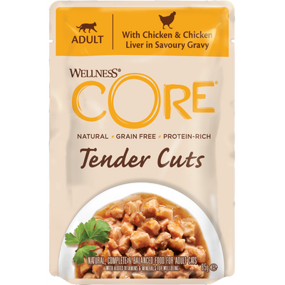 WELLNESS CORE Chat Tender Cuts Nourriture humide Poulet Foie de poulet 6x85g
