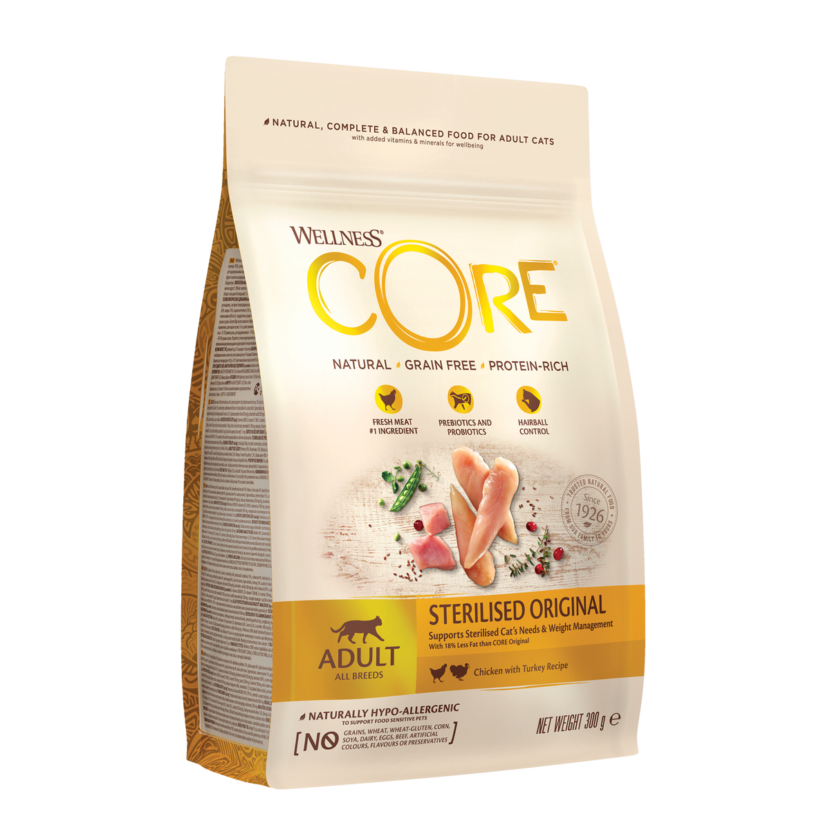 WELLNESS CORE Sterilised Original Croquettes Chat Stérilisé Poulet et Dinde 300g