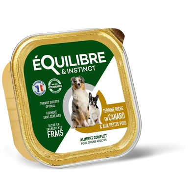 EQUILIBRE & INSTINCT Terrine pour chien adulte riche en canard & petit pois 300g