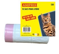 Rouleau de 12 sacs pour litière avec liens, format 50 x 90 cm, Mon Ami Luki Aniprix