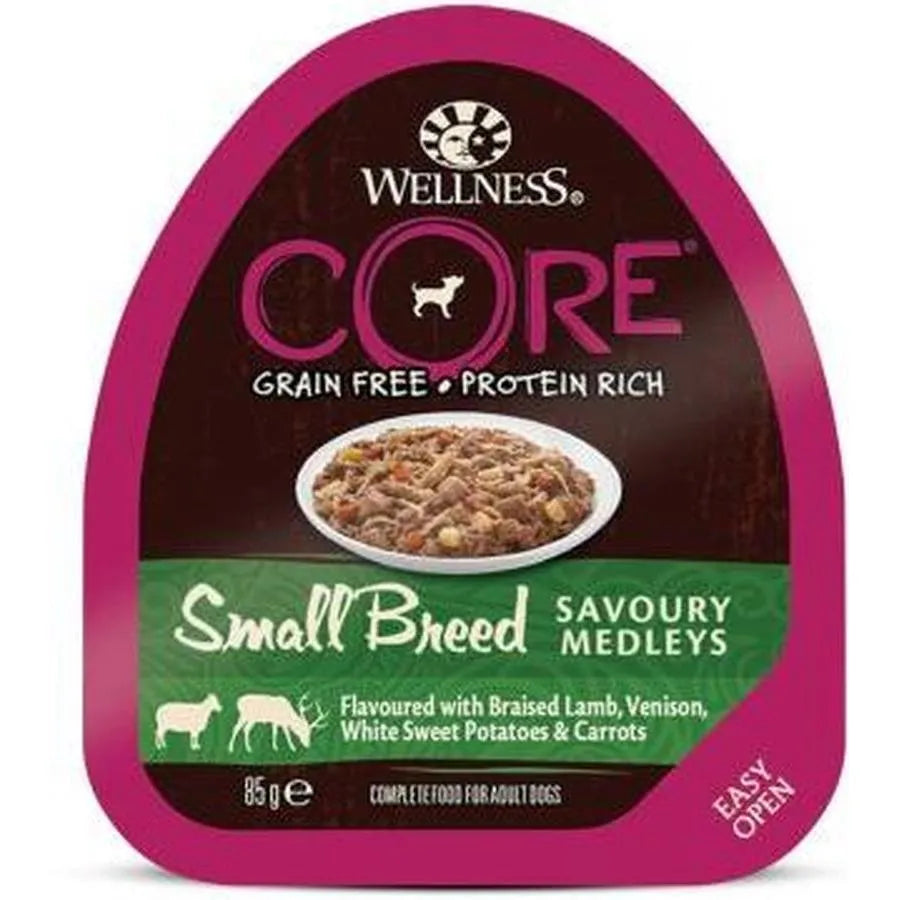 WELLNESS CORE Chien Small Breed Savoury Medley Nourriture humide Agneau Chevreuil Légumes 85g