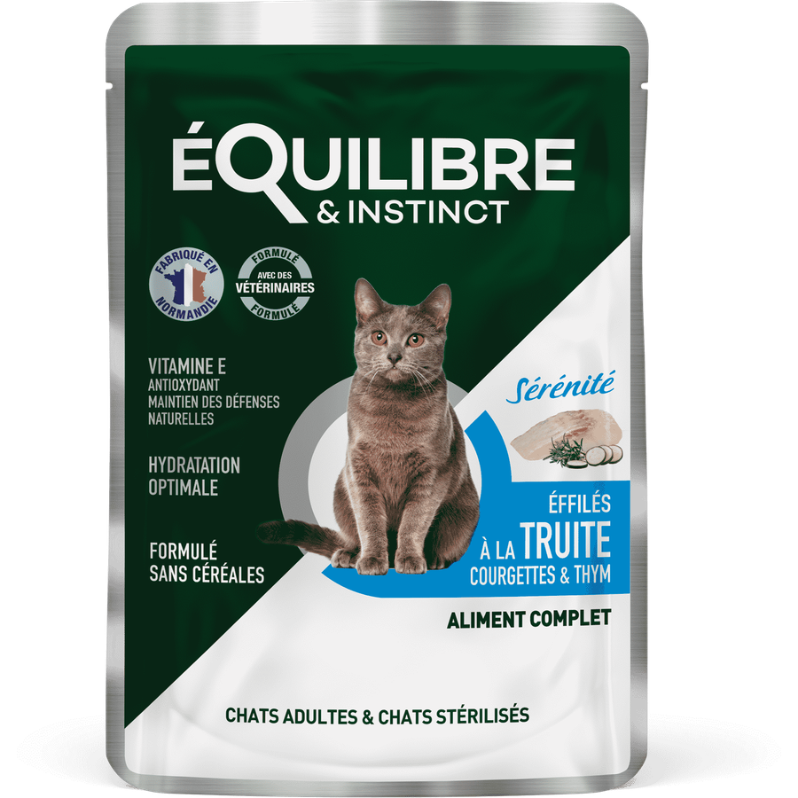 EQUILIBRE & INSTINCT Effilés Sérénité chat stérilisé à la truite, courgettes, thym 12x85g