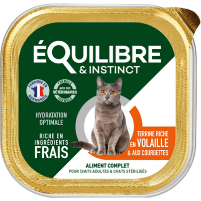 EQUILIBRE & INSTINCT Terrine pour chat stérilisé riche en volaille & courgettes 12x100g