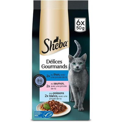 SHEBA Délices Gourmands Taste of Tokyo Thon Saumon Poisson Blanc Riz 6x50g
