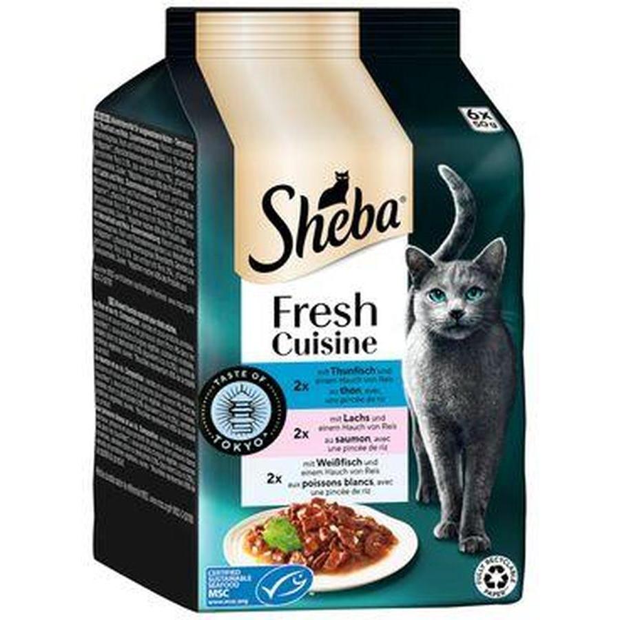 SHEBA Délices Gourmands Taste of Tokyo Thon Saumon Poisson Blanc Riz 6x50g