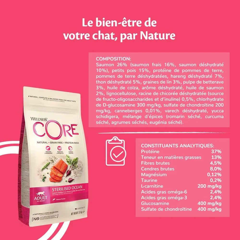 WELLNESS CORE Chat Stérilisé Croquettes Saumon 300g