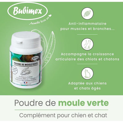 BUBIMEX Poudre de Moules Vertes Bien-Être Articulaire Chien & Chat 60g