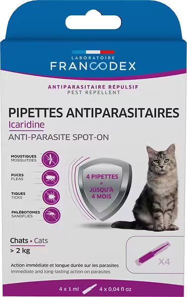 FRANCODEX Pipettes Icaridine Chat >2kg 1ml x4