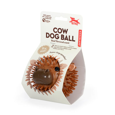 KIKKERLAND Cow Dog Ball Balle pour chien goût bœuf avec couinement 9 cm