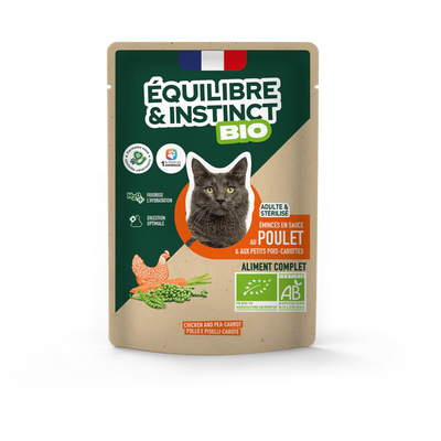 EQUILIBRE & INSTINCT Emincés pour chat au poulet légumes BIO 100g