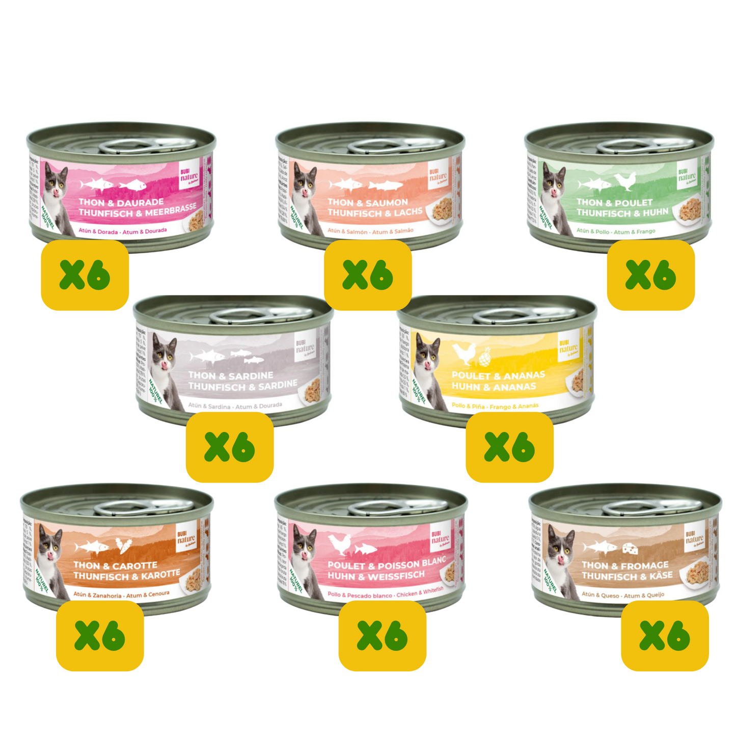 Malin Bundle Bubi Nature X48 – Pack 48 Boîtes Pâtées Chat Assorties Sans Céréales