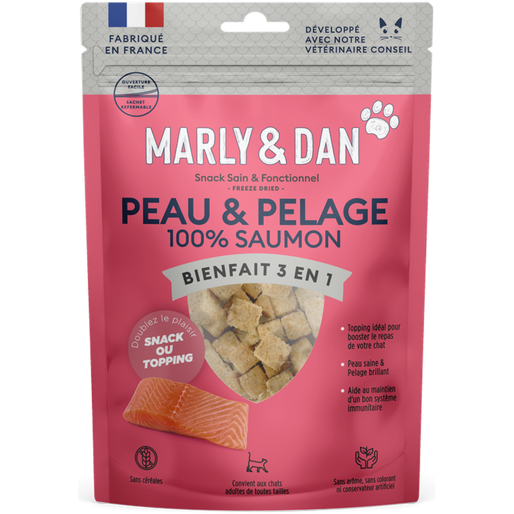MARLY ET DAN Freeze Dried 100% Saumon Peau & Pelage Chien 50g