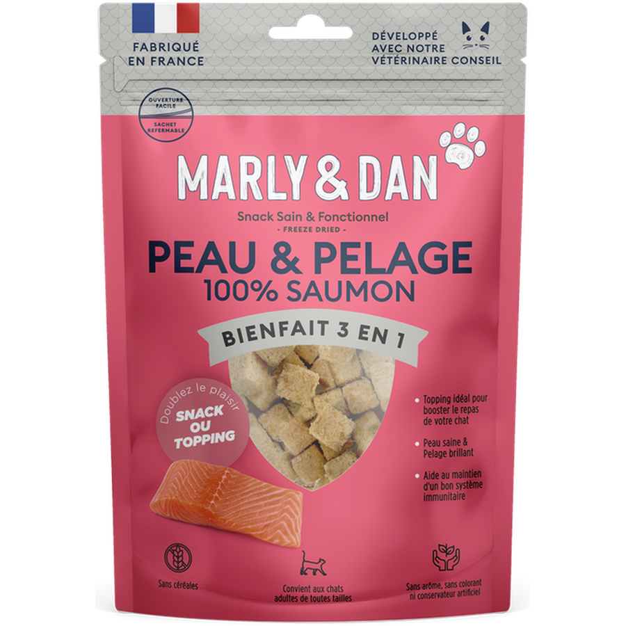 MARLY ET DAN Freeze Dried 100% Saumon Peau & Pelage Chien 50g