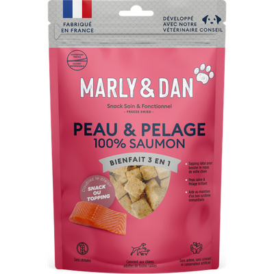 MARLY ET DAN Freeze Dried 100% Saumon Peau & Pelage Chien 50g