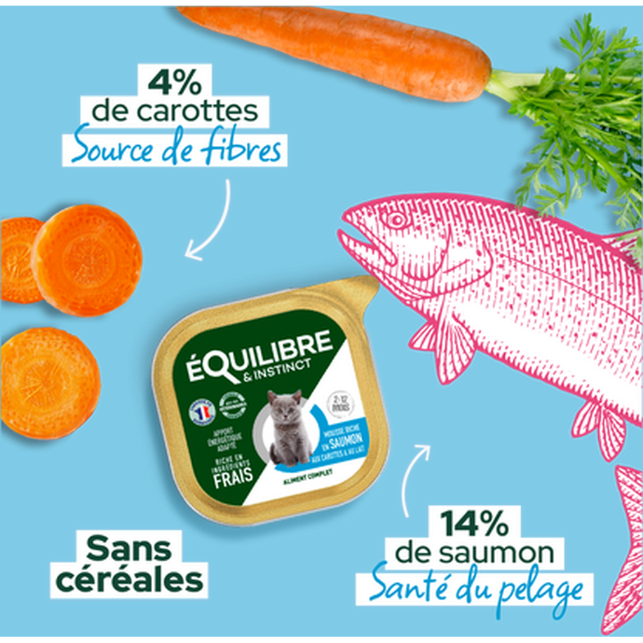 EQUILIBRE & INSTINCT Mousse pour jeune chat riche en volaille, carottes & lait 100g