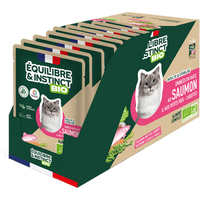 EQUILIBRE & INSTINCT Emincés pour chat au saumon légumes BIO 100g