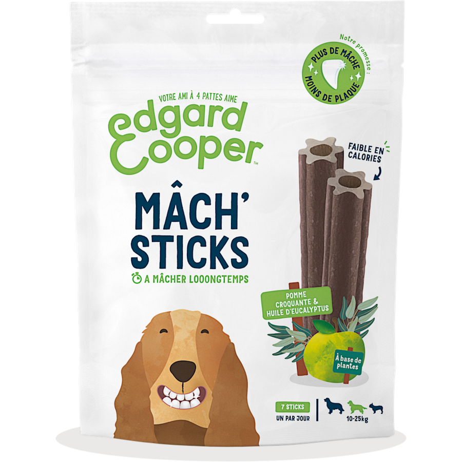 EDGARD COOPER Doggy Dental Bâtonnets à Mâcher Pomme & Eucalyptus Chien Moyen 7 sticks