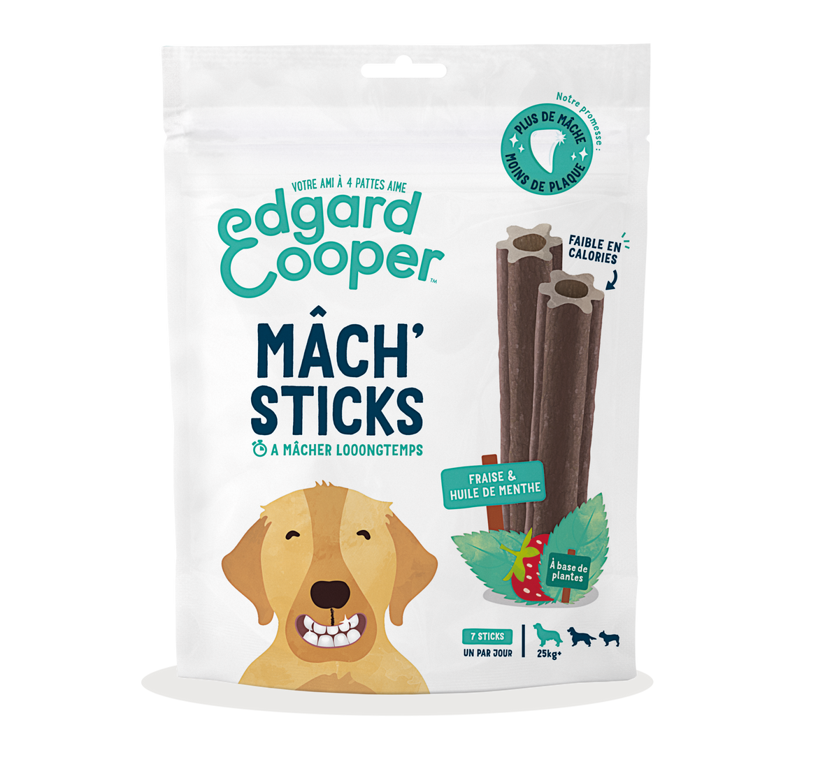 EDGARD & COOPER Mâch'sticks Menthe et Fraise Bâtonnets Dentaires pour Grand Chien 7 Sticks