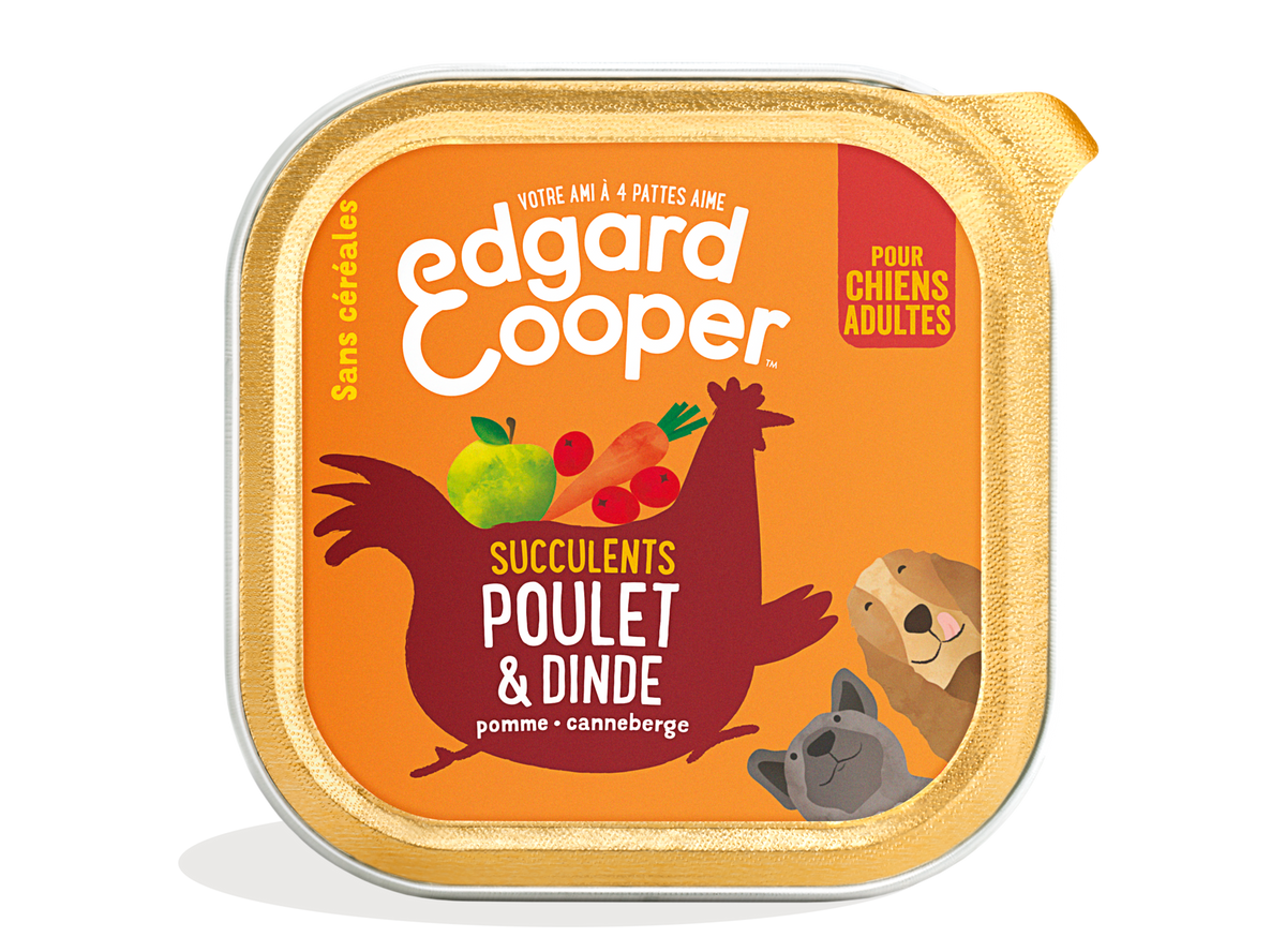 EDGARD & COOPER Pâtée Sans Céréales Chien Adulte Poulet & Dinde 300 g (barquette)