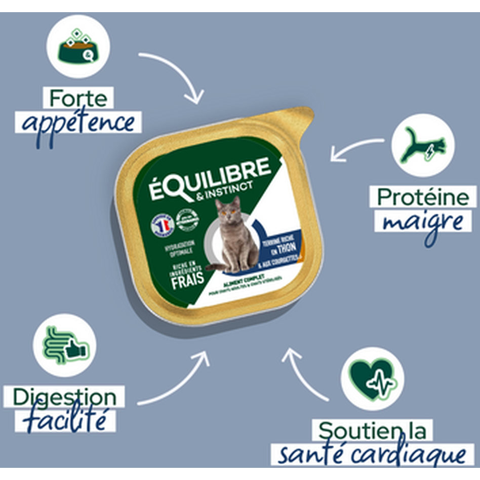 EQUILIBRE & INSTINCT Terrine pour chat stérilisé riche en thon & aux courgettes 85g