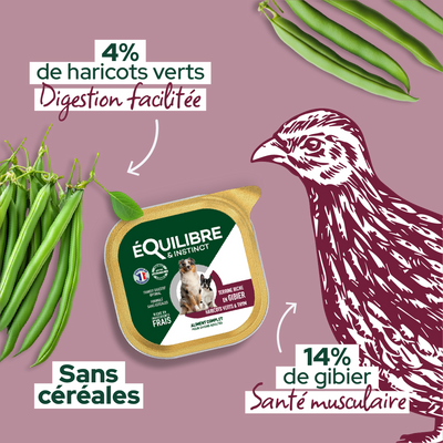 EQUILIBRE & INSTINCT Terrine pour chien adulte riche en gibier & haricots verts 300g