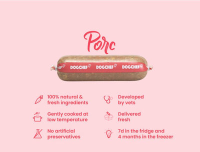 DOG CHEF Pâtée Chien au Porc 400 g – Repas Frais Cuisiné Sans Additifs