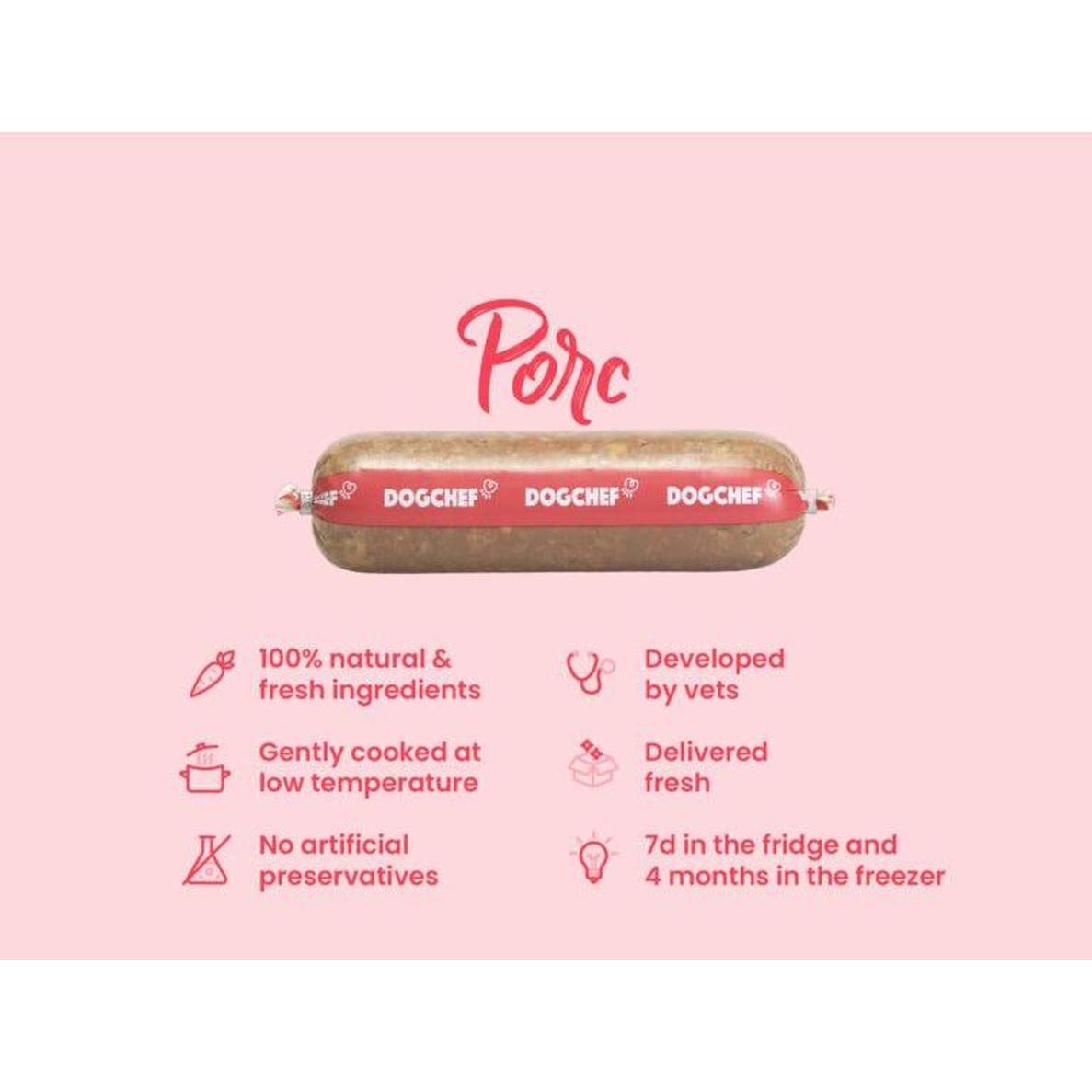 DOG CHEF Pâtée Chien au Porc 400 g – Repas Frais Cuisiné Sans Additifs
