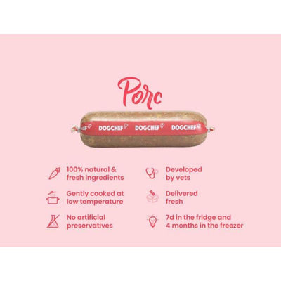 DOG CHEF Pâtée Chien au Porc 400 g – Repas Frais Cuisiné Sans Additifs