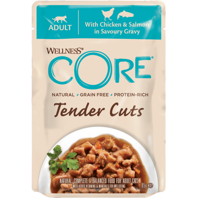 WELLNESS CORE Tender Cuts Nourriture humide pour chat Poulet et Foie de Poulet 85g