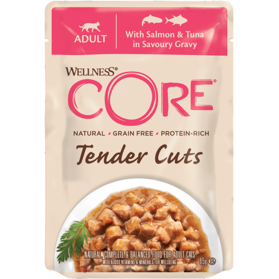WELLNESS CORE Tender Cuts Nourriture humide pour chat Poulet et Foie de Poulet 85g