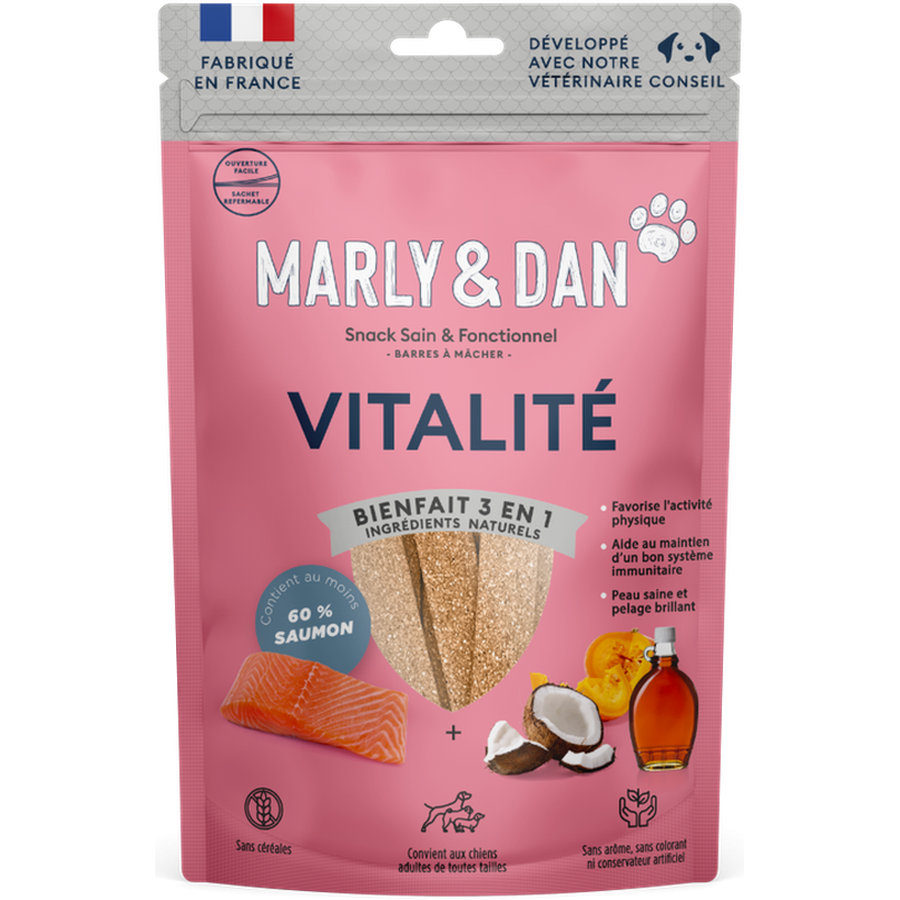 MARLY ET DAN Barres à mâcher Vitalité Chien Saumon