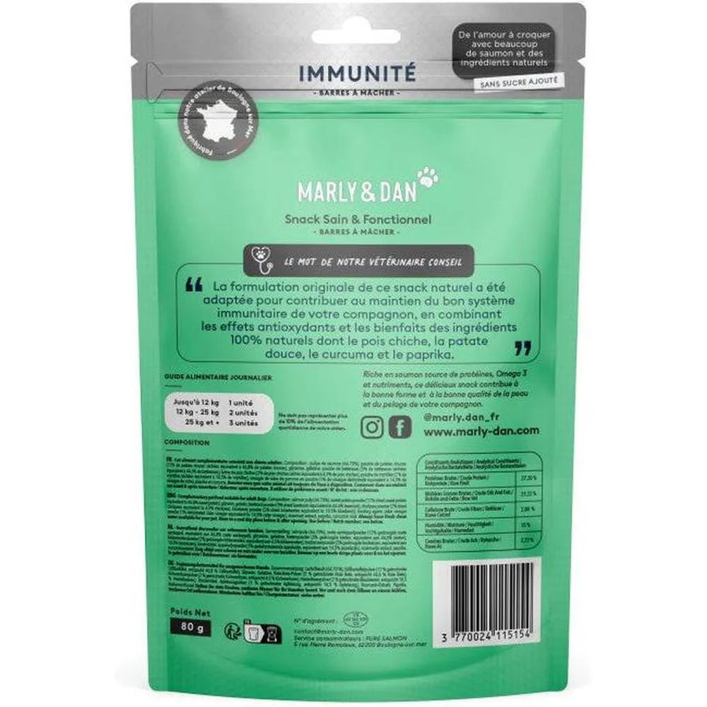 MARLY ET DAN Barres à mâcher Soutien Immunitaire Chien Saumon Sans Céréales 80g