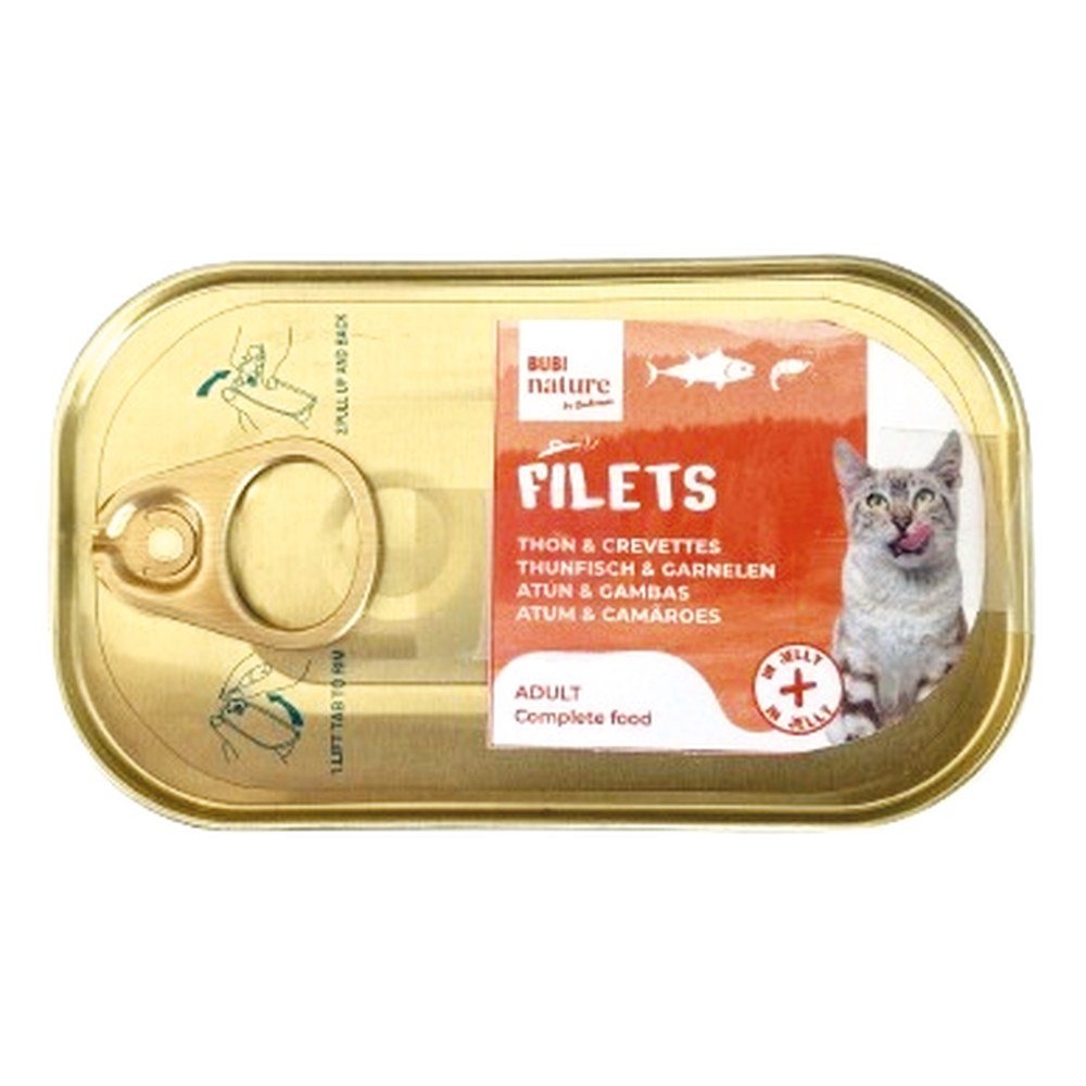 Boîte Bubi Nature Filets thon et crevettes en gelée 85 g pour chat