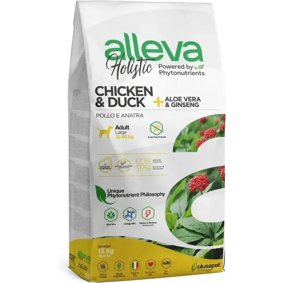 Croquettes Alleva Holistic Poulet & Canard + Aloe Vera & Ginseng chien adulte maxi