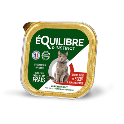 EQUILIBRE & INSTINCT Terrine pour chat stérilisé riche en boeuf & aux courgettes 12x100g
