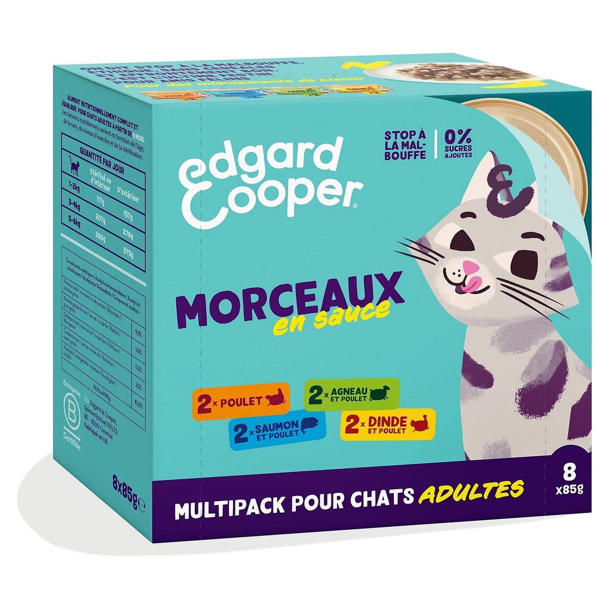 EDGARD & COOPER Morceaux en Sauce Multipack Pâtée pour Chat Adulte 8x85g