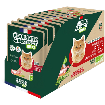 EQUILIBRE & INSTINCT Emincés pour chat au boeuf légumes BIO 100g
