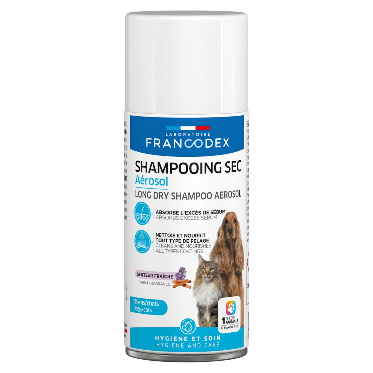 FRANCODEX Shampooing Sec Aérosol pour Chien et Chat 150ml