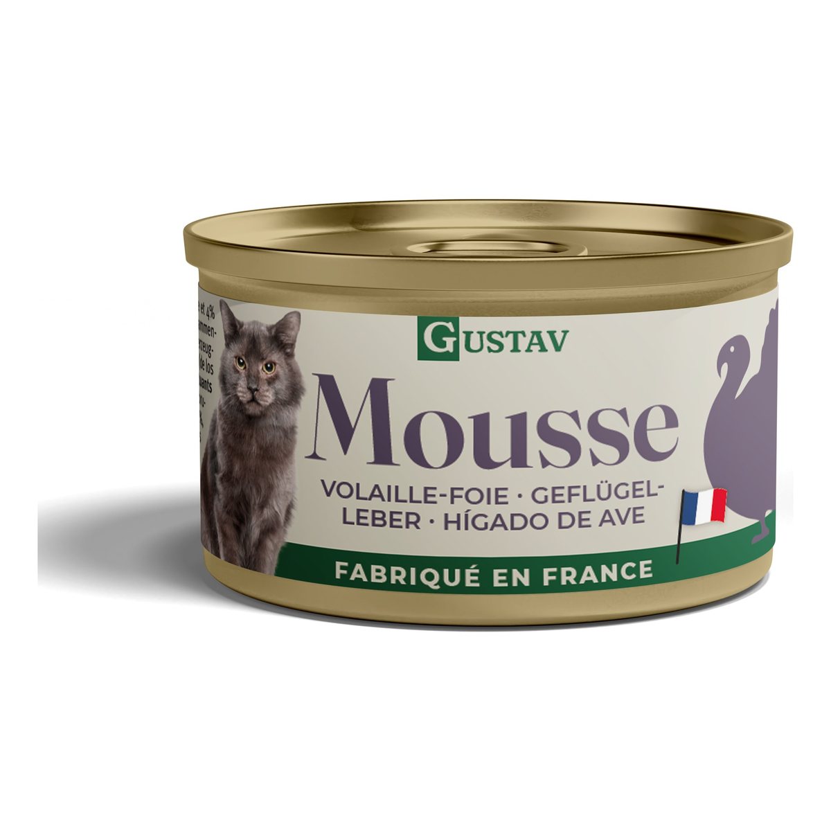 Boîte Gustav Mousse volaille et foie 85 g, pâtée pour chat fabriquée en France