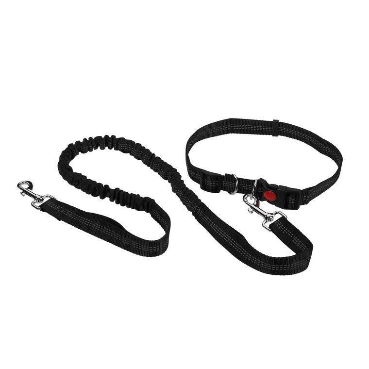 MON AMI LUKI Laisse Mains Libres Extensible 120-180 cm Réfléchissante Noire avec Ceinture Ajustable