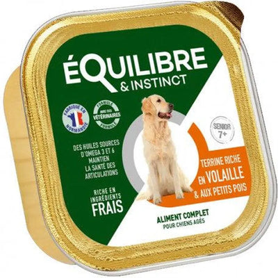 EQUILIBRE & INSTINCT Terrine pour chien âgé riche en volaille et petits pois 9x300g