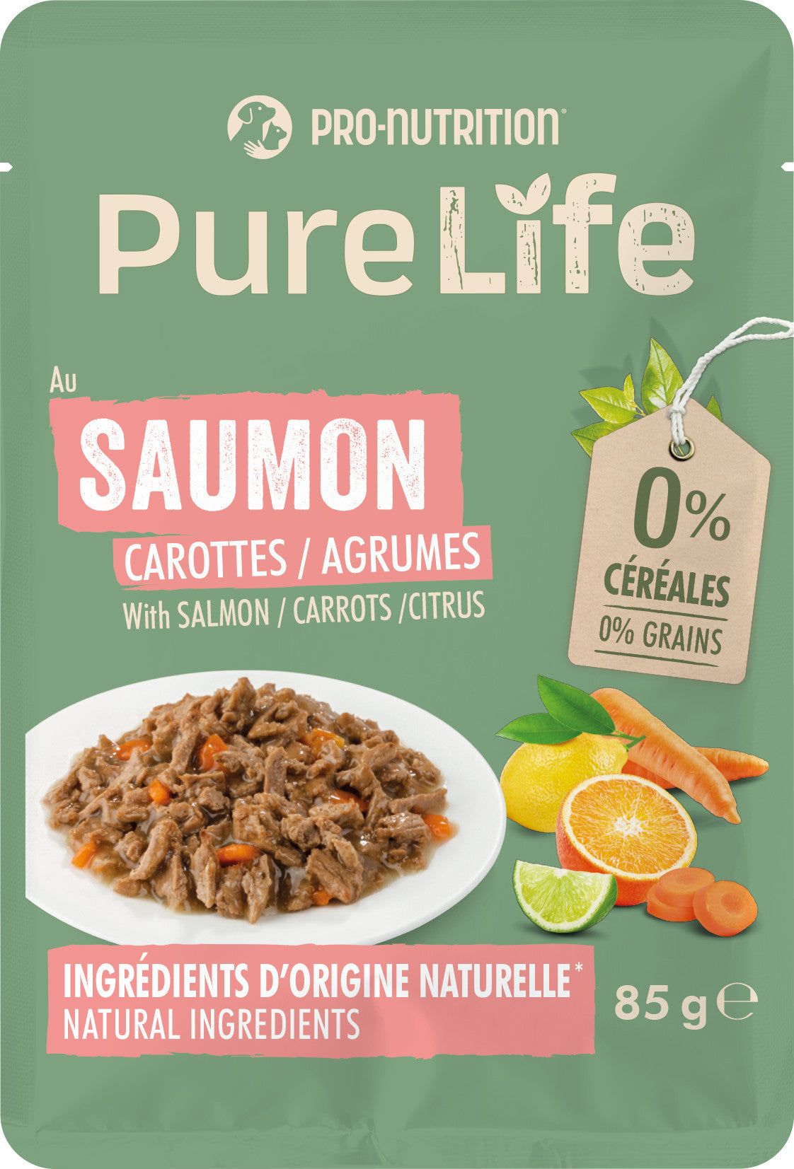 PURE LIFE Chat – Effilés au saumon, carottes et agrumes 85 g