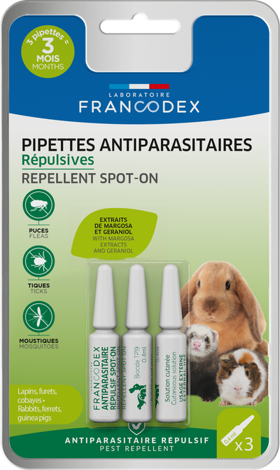 FRANCODEX Pipettes Insectifuges pour Lapin et Grands Rongeurs x3 0,4ml