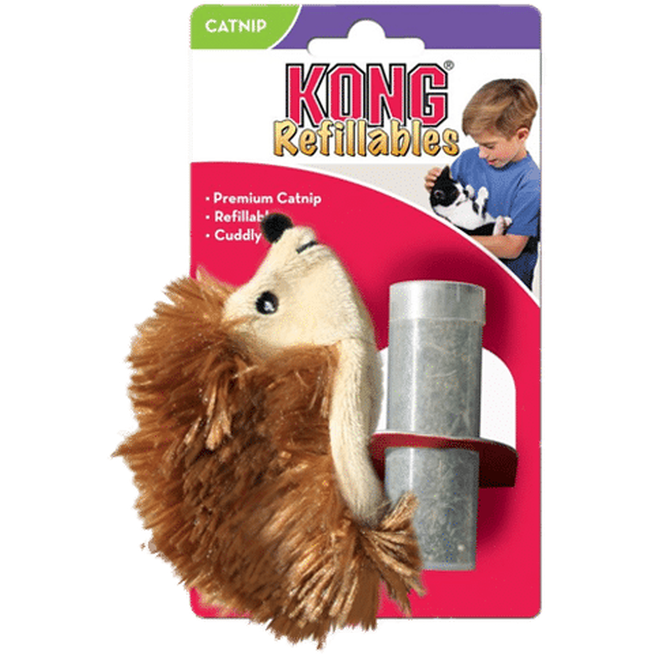 KONG Refillables Hedgehog Jouet pour Chat avec Herbe à Chat Rechargeable Marron Taille Unique