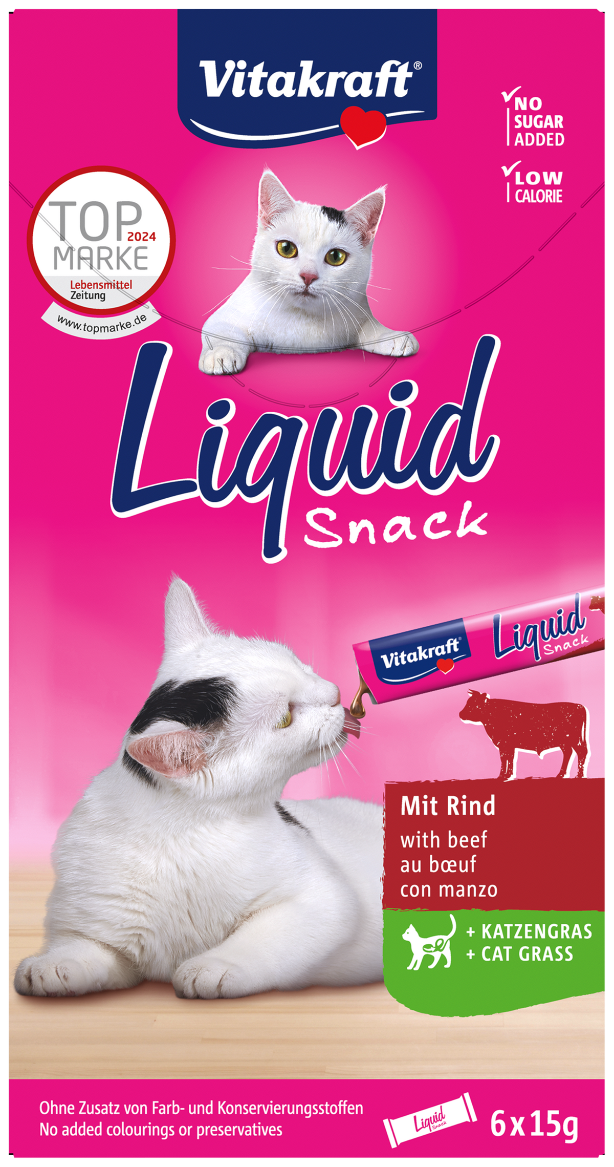VITAKRAFT Cat Liquid-Snack Bœuf & Inuline (avec herbe à chat) - 6 x 15 g