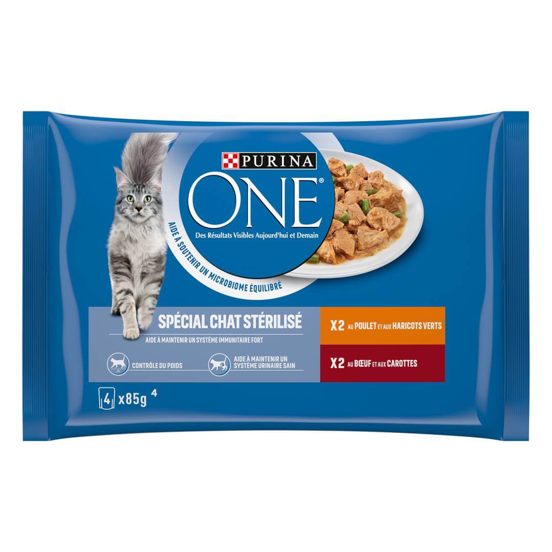 PURINA ONE Sachets pour Chat Stérilisé Bœuf et Poulet aux Légumes en Sauce 4x85g