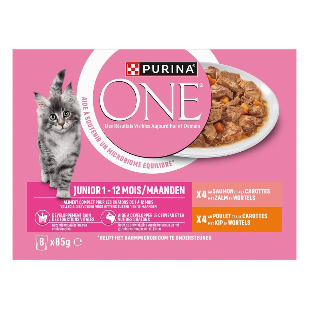 PURINA ONE Junior Chaton Effilés en Sauce Saumon et Poulet 8x85g