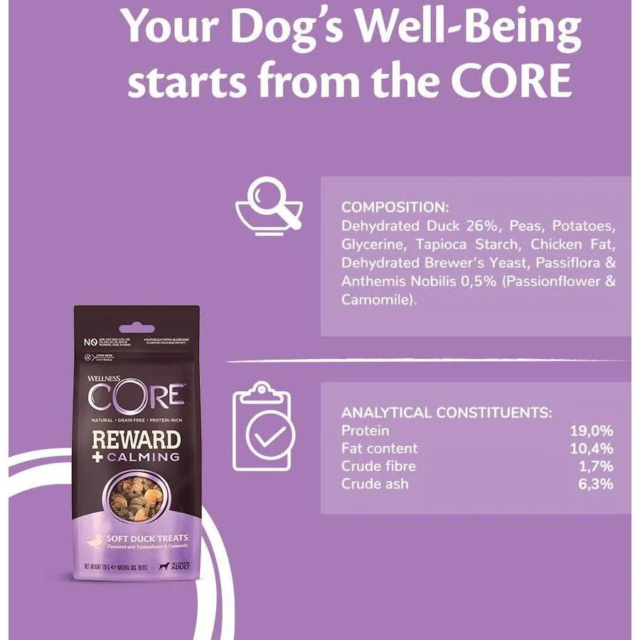 WELLNESS CORE Reward+ Treats Canard Calmant pour Chien Sans Céréales 170g